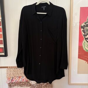 EILEEN FISHER Black Button-Front Relaxed Shirt 100% silk size small/medium